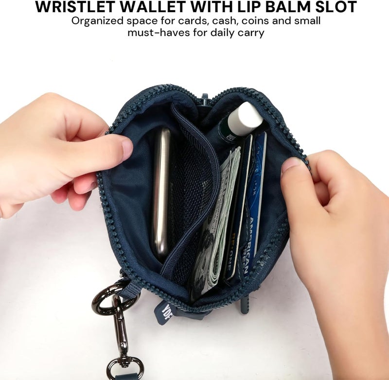 YDF Keychain Wallet for Women Mini Zip Card Holder with ID Window Coin Purse Detachable Wristlet Small Wallets navy blue - Image 3